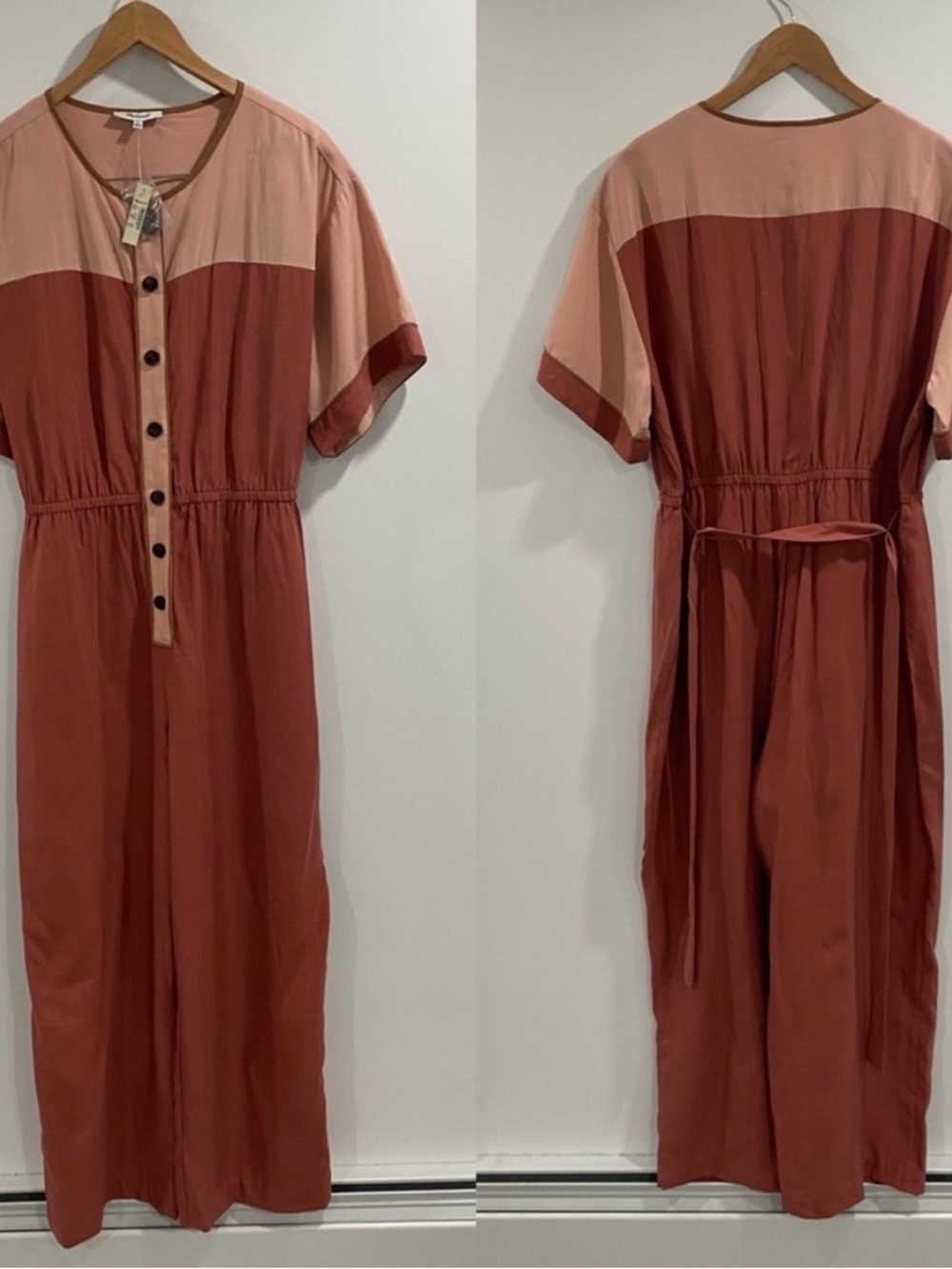 NWOT Madewell Colorblock Short-Sleeve Belted Jumpsuit